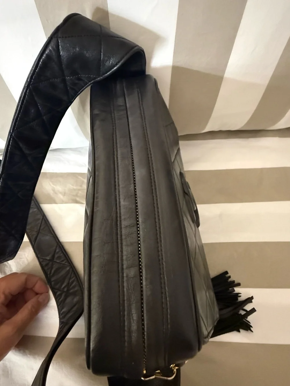 CHANEL Black Leather Zipper Pouch with Gold-Tone Hardware